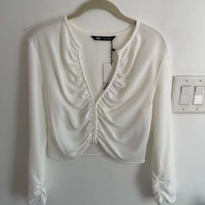 ZARA | White Crop Top Blouse | L